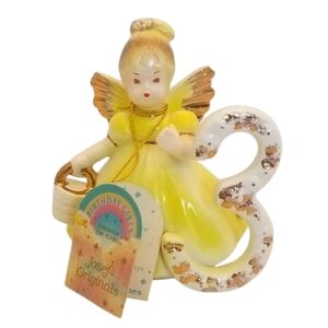 Vintage Josef Originals Birthday Girls Yellow Porcelain Angel #3 with Tags